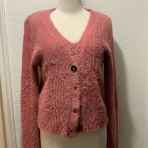 LUSH 2 pieces  Fuzzy knit sweater  V Neck Women Size M buttons Long Sleeve knit